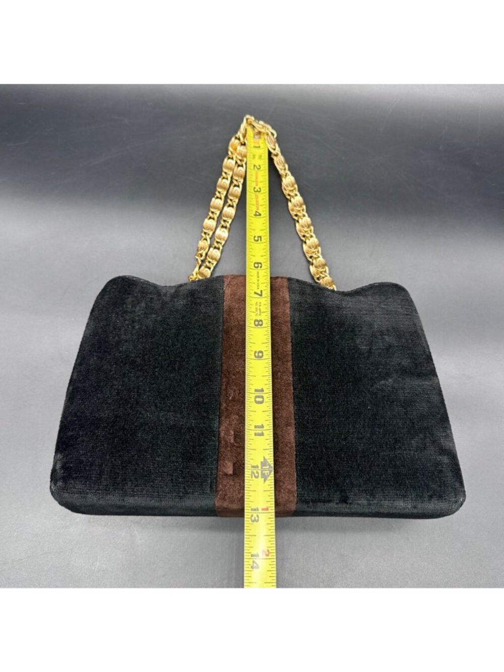 Vintage Black Brown Purse Crown Lewis Gold Chain Handles Mid Century Handbag - Picture 15 of 16